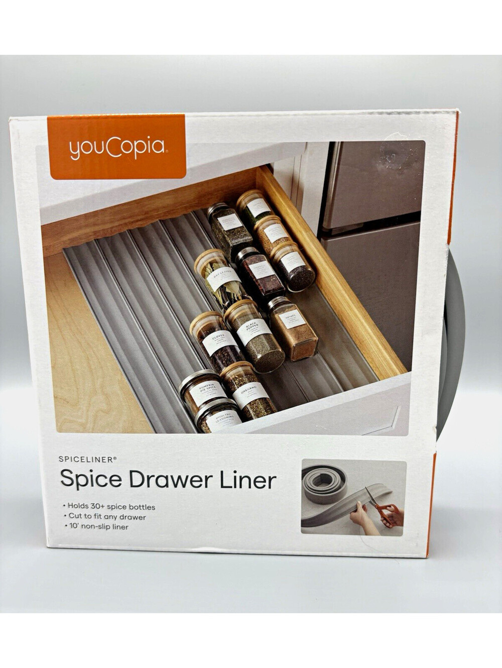 youCopia SpiceLiner Non-Slip Spice Drawer Liner Roll 10 ft Gray
